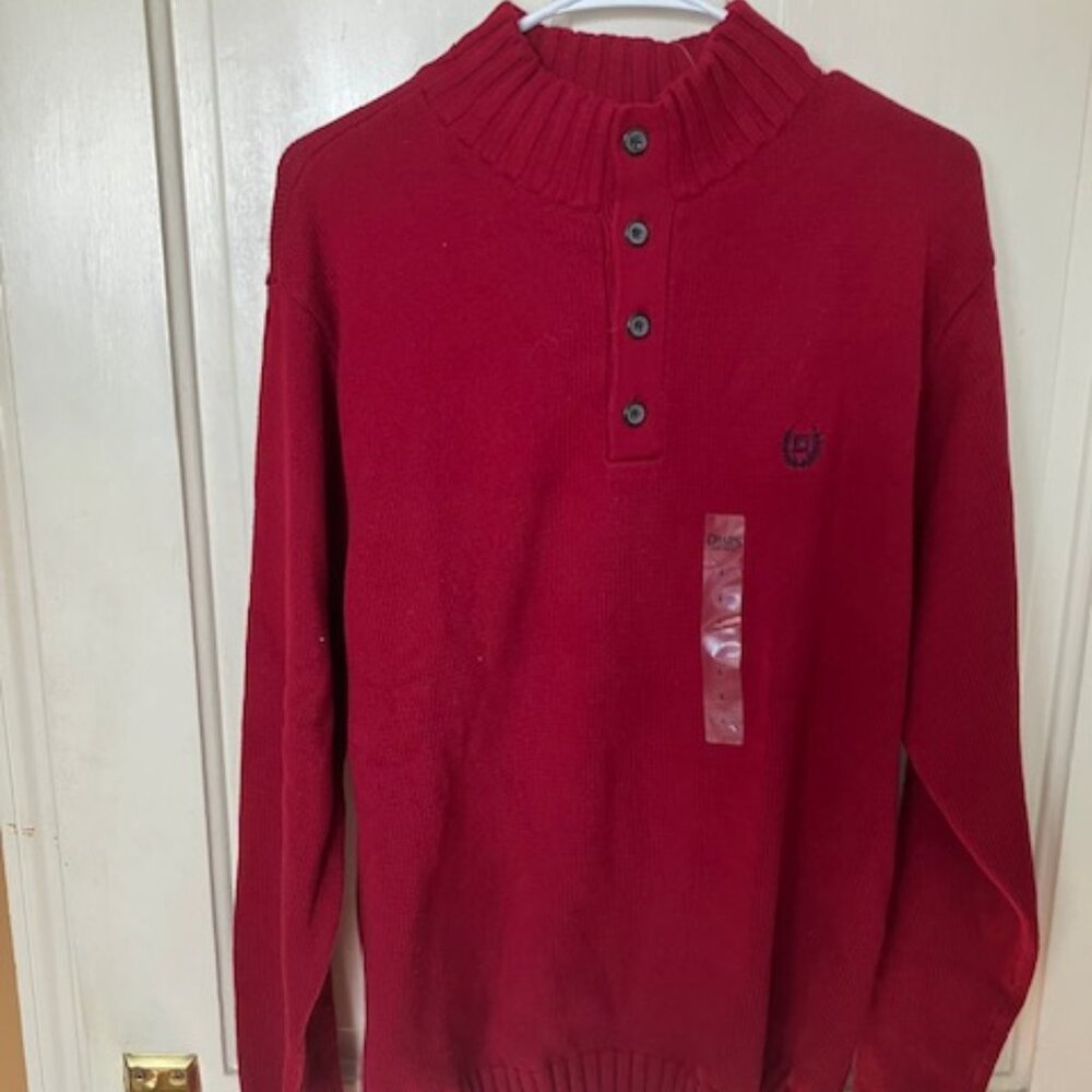 """" CHAPS LS 4 Button Henley 100% Cotton Pullover Sweater Red size L NWT